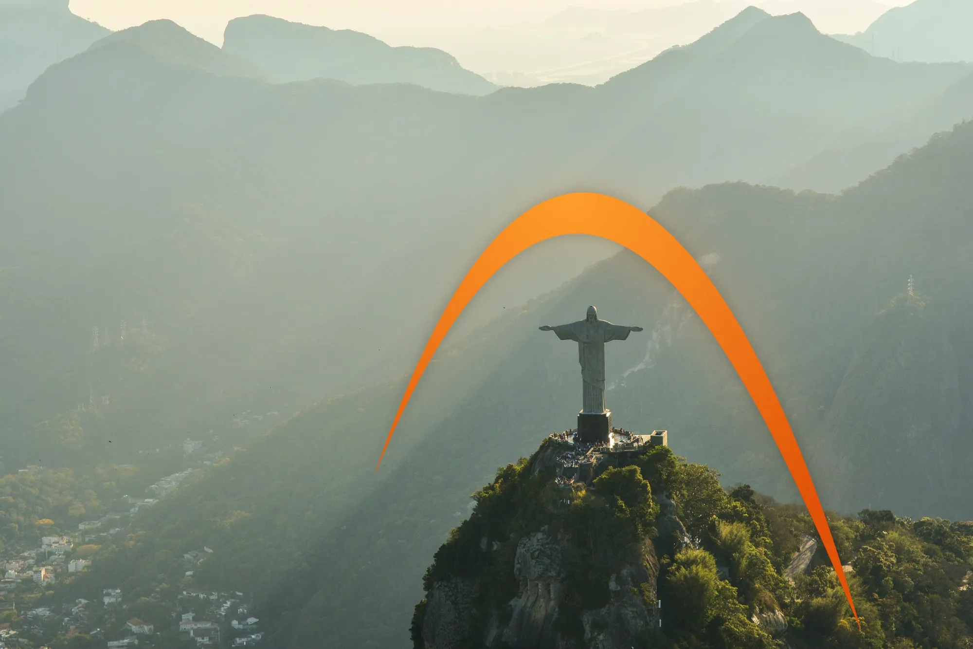Christ the Redeemer in Rio de Janeiro with the orange Gen Brasil arch